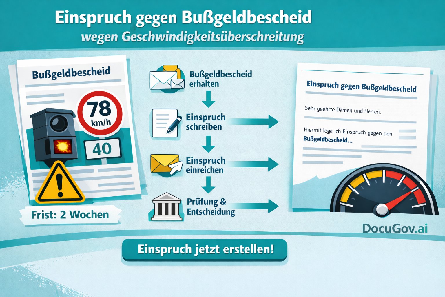 Einspruch gegen Bussgeldbescheid wegen Geschwindigkeitsueberschreitung - Ablauf und Frist 2 Wochen